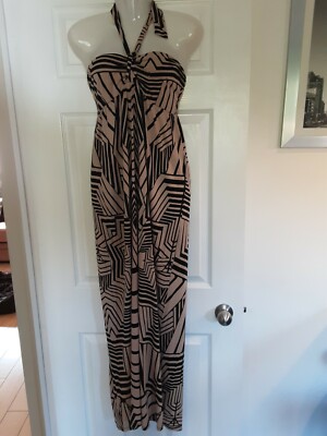 Oasis black and champagne maxi halter neck Dress size m | eBay UK