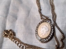 Rose Cameo Necklace Rhinestone Halo