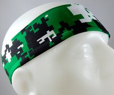 NEW Super Soft Green Black Digital Camo Headband Sports Running Workout Hair