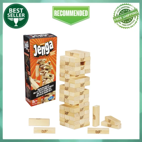 Jenga Classic Block Stacking Board Game for KidsKids, Family Games for 1+ Player