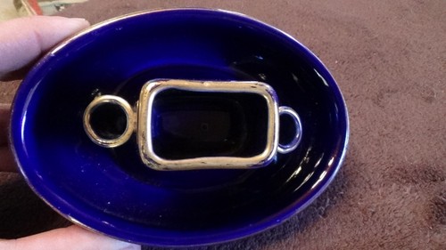 MISSOURI PACIFIC RAILROAD COBALT BLUE & GOLD HALL CHINA MATCHBOOK STAND ASHTRAY - Picture 2 of 4