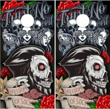 See Speak Hear No Evil Skull Rose Cornhole Wrap Bag Toss Skin Sticker Wraps