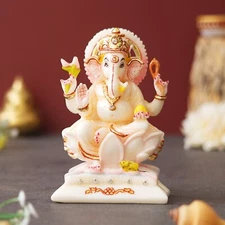 6" Lord Ganesha Sitting On Lotus Idol Vinayank Statue Ganpati Figurine Sculpture