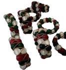 Glass Bead Napkin Ring Frosted Satin Red Green Woven Wire Christmas Set of 8