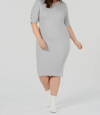 Say What? Trendy Plus Size Sweater Dress - Gray 1X