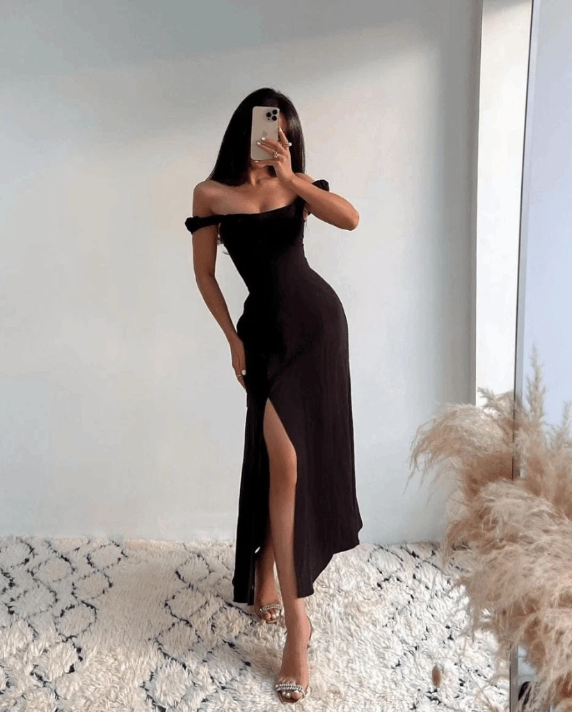 black midi dress with slit