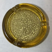 Vintage Amber Yellow Round Glass Ashtray with Textured Bottom