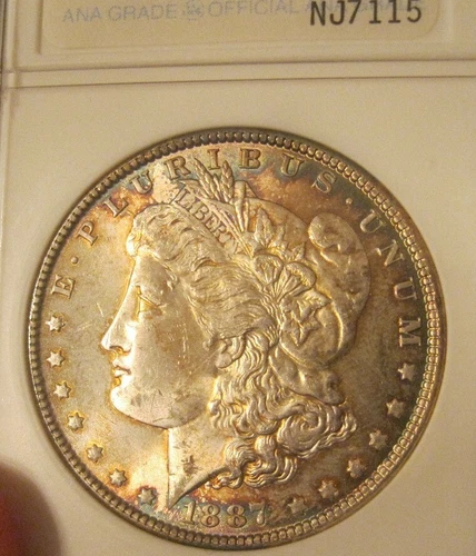 1887 Morgan Silver Dollar Old ANA holder MS 63 Colorful Peripheral toning 4168-2