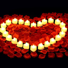 Lovely 2000 Pieces Artificial Rose Petals with 24 Pieces LED Tea Lights Candles,