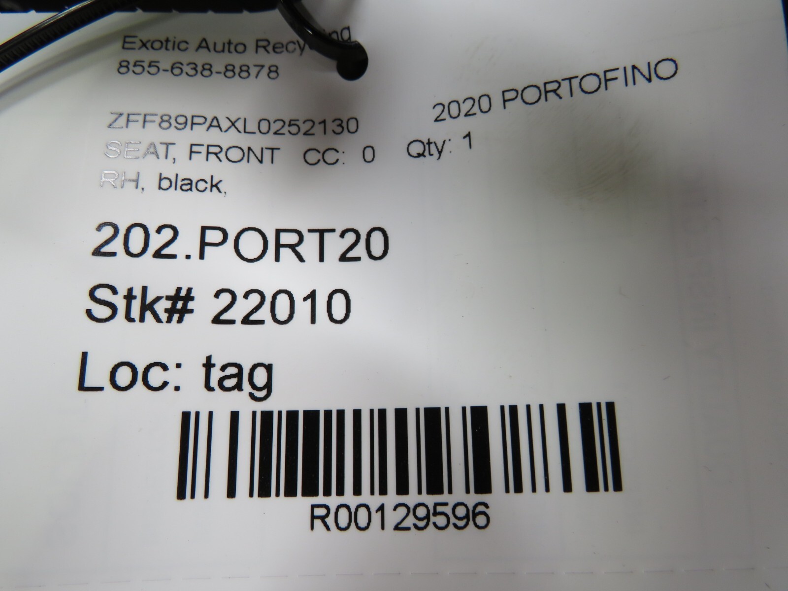 Ferrari Portofino, RH, Right, Front Seat, Worn Leather, Used
