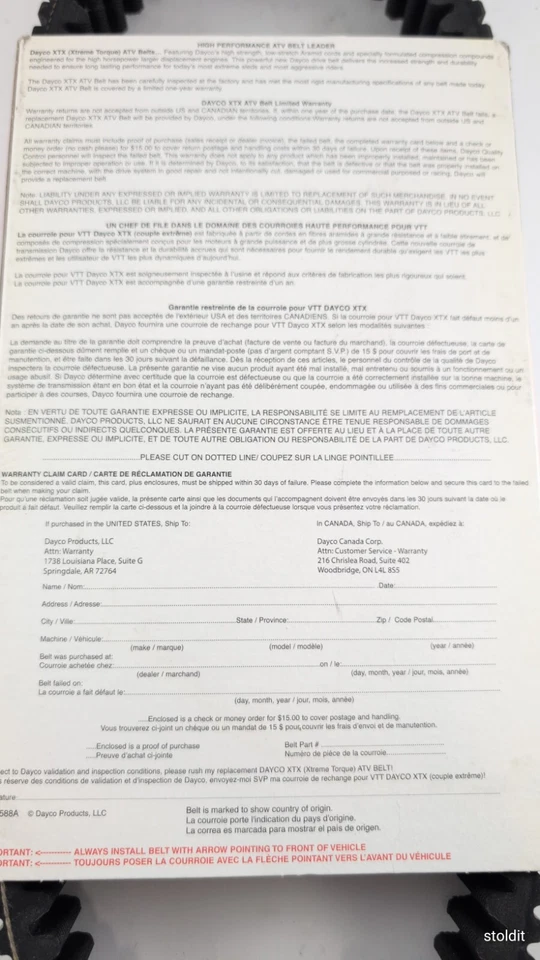 Dayco XTX2233 High Performance ATV Drive Belt For Select 02-08 Yamaha 660cc - Imagem 3 de 3