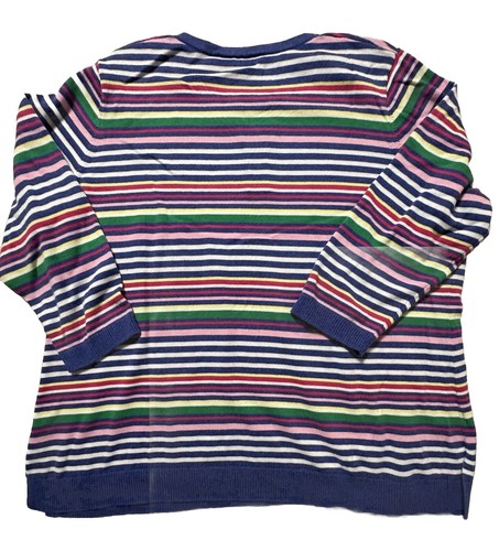 Talbots Woman 2X Blue Multi Color Striped 3/4 Round Split Neck Sweater - Picture 4 of 4