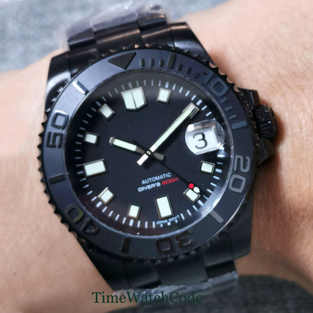 200m Diver Automatic Men's Watch 40mm NH35A/PT5000 PVD Black Dial