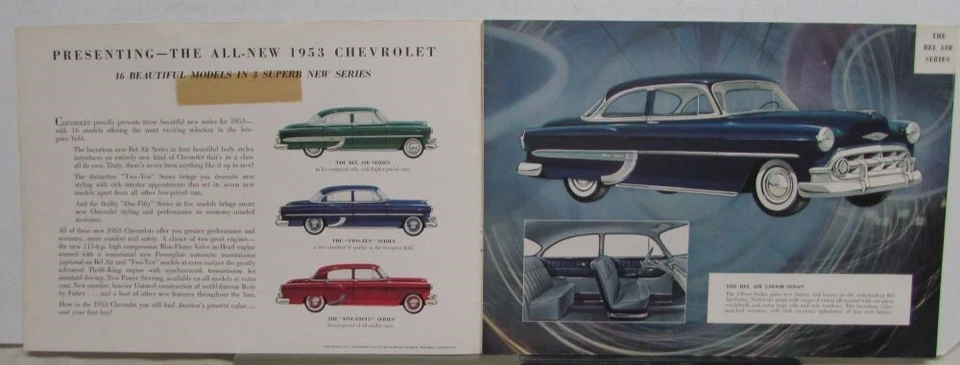 Chevrolet Bel Air 1953 Two Ten One Fifty Series Prestige folleto de ventas original Foto 2 de 4