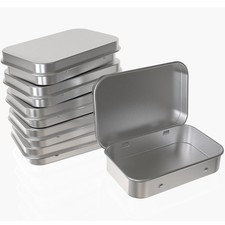 Hulless Small Hinged Tin Box Metal Tins 3.8'' X 2.6'' 6 Count , Silver