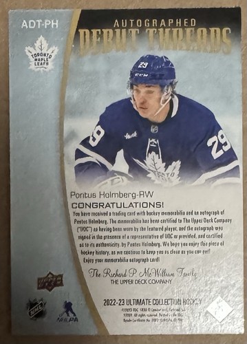 2023-24 Ultimate Autographed Debut Threads Pontus Holmberg /99 - Picture 2 of 2