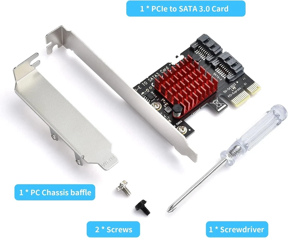 2-Port PCIe to SATA Expansion Card 6Gbps SATA 3.0 Low Profile - Image 2 of 4
