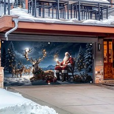 2D Door Banner, 1pc Large Christmas Garage Door Banner - Santa Claus, Reindeer 