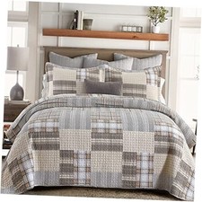 Quilt King Size, King Quilt Set, 100 Cotton King 98"x106" Brown/Grey/Tan