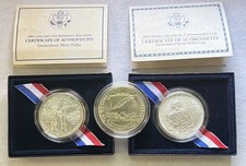 3pc US Silver Dollar Lot:2004 Edison & Lewis/Clark (OGP)+1987 Constitution (Raw)