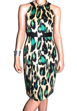 David Meister Tan Black Green Animal Print Dress 4