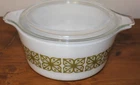 Vintage Pyrex Verde Green Square Flowers Casserole Dish 474 B W/ Lid
