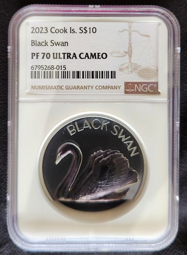 2023 Cook Islands $10 Black Swan 2oz Black Proof Silver High Relief NGC PF70 OGP - Picture 4 of 11
