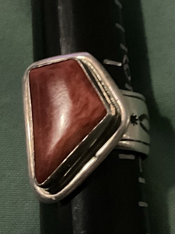 Vintage Silver Red Coral Ring. Signed N.G.  Size 6.5. Drop in price