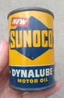 Vintage Sunoco  Dynalube Motor Oil Can Coin Bank Advertising Yellow Blue