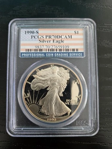 PR70 1990-S DCAM American Silver Eagle PCGS flag Label