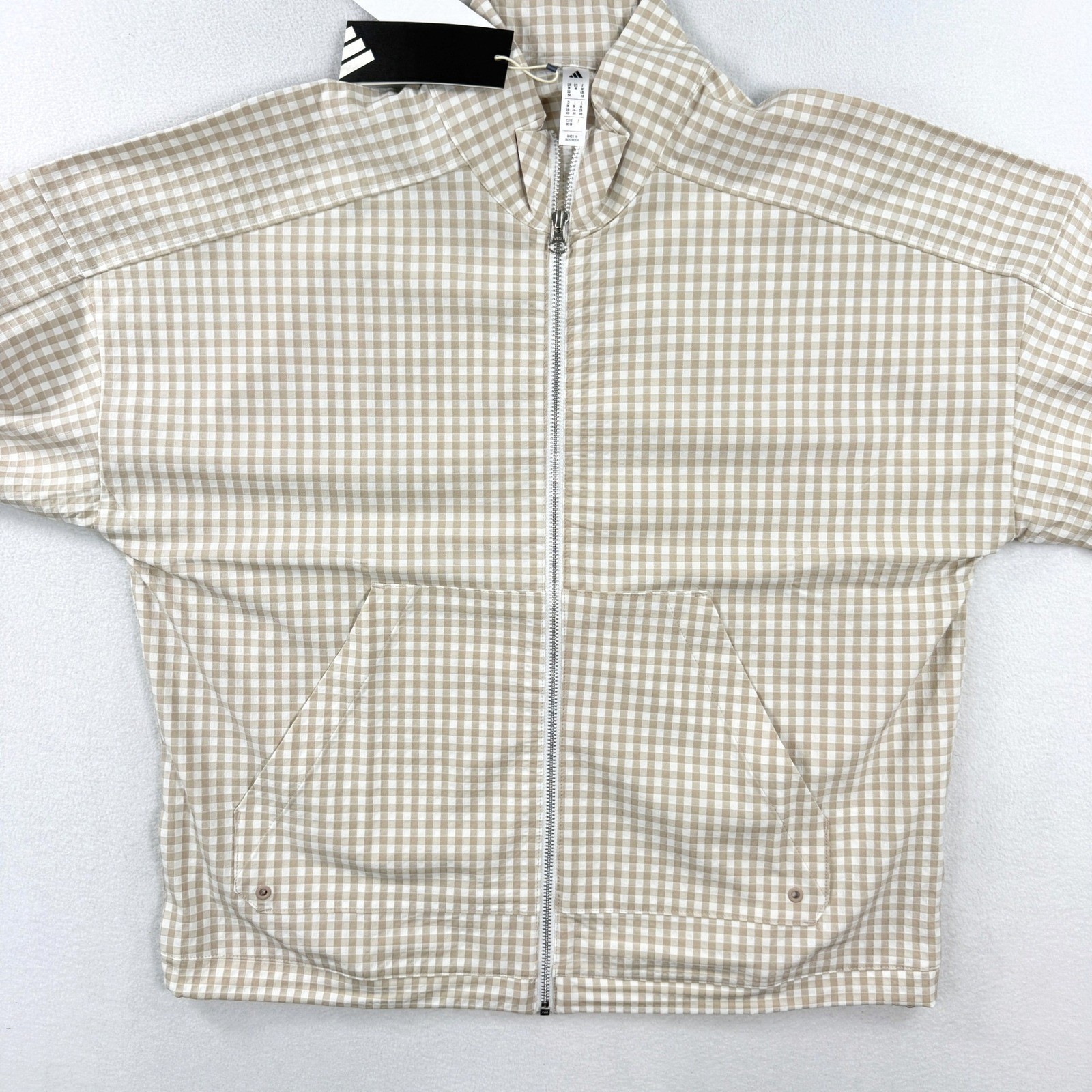 Adidas Womens Ultimate365 Gingham Golf Jacket Utility Size M Taupe JE9948, NEW thumbnail 5