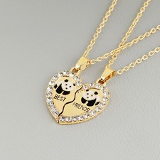 Gold Panda Broken Heart Best Friend Rhinestone 2 Pcs Friendship Necklace Gift