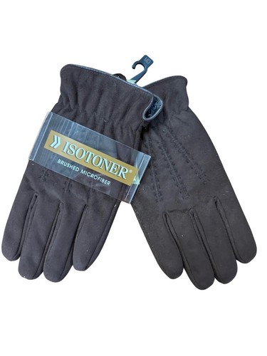 Isotoner Herren gebürstete Mikrofaser dunkelbraune Handschuhe mit gerafftem Handgelenk Medium Neu mit Etikett - Bild 2 von 5