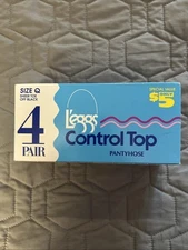 VINTAGE LEGGS CONTROL TOP OFF BLACK SIZE QUEEN 4 PAIR PANTYHOSE