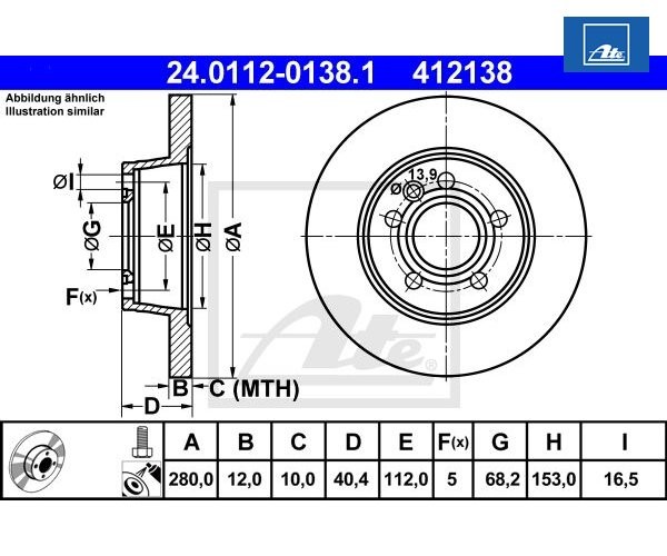 2 St. Bremsscheibe Ate 24.0112-0138.1 FüR Vw-image