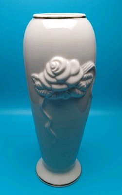 VTG Porcelain Lenox Flower Bud Vase Ivory Rose Motif Gold Trim Gift For Mom Her