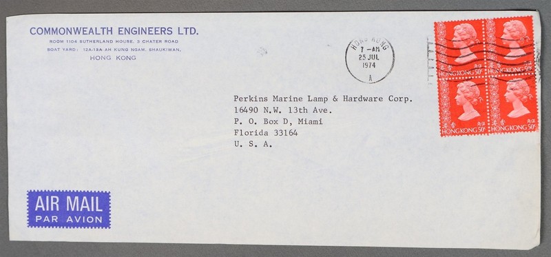 Mayfairstamps Hong Kong 1974 Commonwealth Engineeers to Florida airmail cover cc