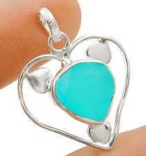 Natural Aquamarine Chalcedony 925 Sterling Silver Pendant Jewelry @12-5
