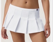 FILA Mini Skirt Women's White Size UK 8 SMALL Hailey Pleated Bieber Micro Tennis