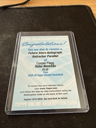 2025-26 Topps Chrome Future Stars Autographs Cooper Flagg Refractor Chaser Pack.