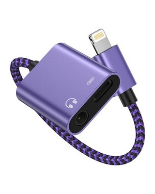 iPhone Dongle Headphone and Charger 2 in 1, Lightning to 3.5mm Audio Purple 