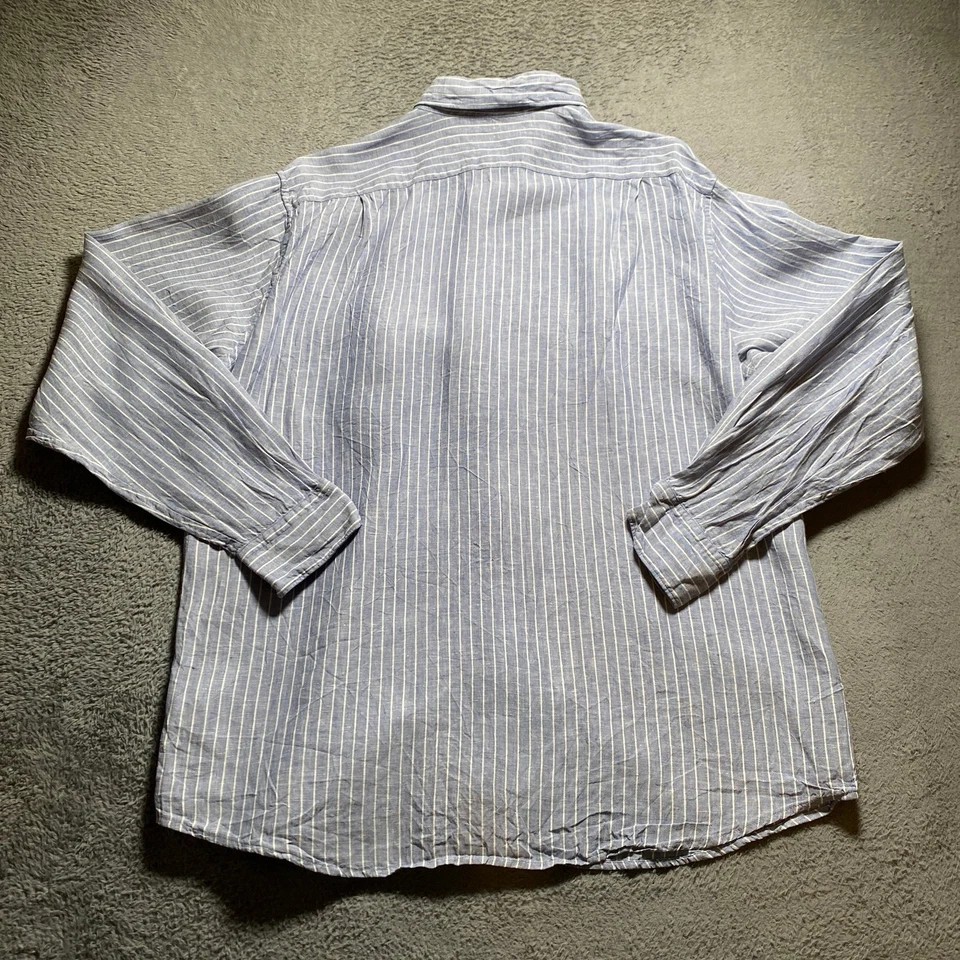 Uniqlo Shirt Men's XL Blue Striped Linen Button-Up Casual Shirt - Image 2 of 4