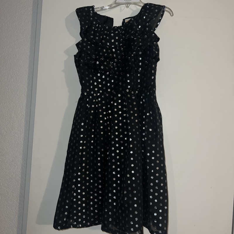 Used Gymboree Girls Black Ruffle Dress with Silver Polka Dots Size 5