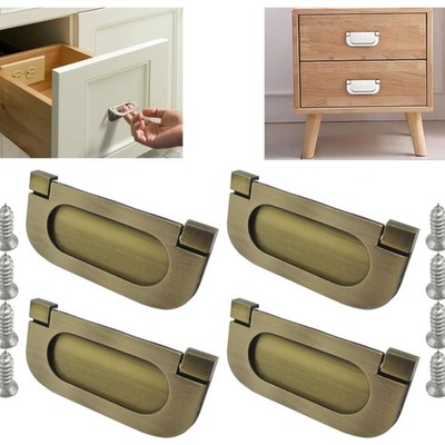 4 Pcs Flush Ring Pull Griffset aus Edelstahl und Bronze für Schränke