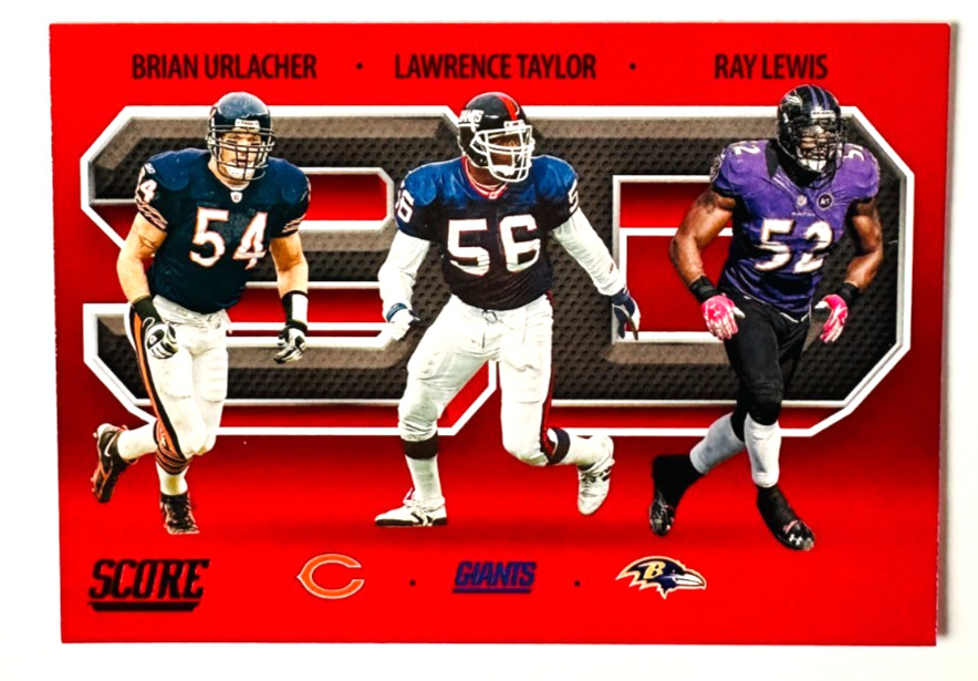 2021 Panini Score Brian Urlacher, Lawrence Taylor, Ray Lewis RED Parallel Card!