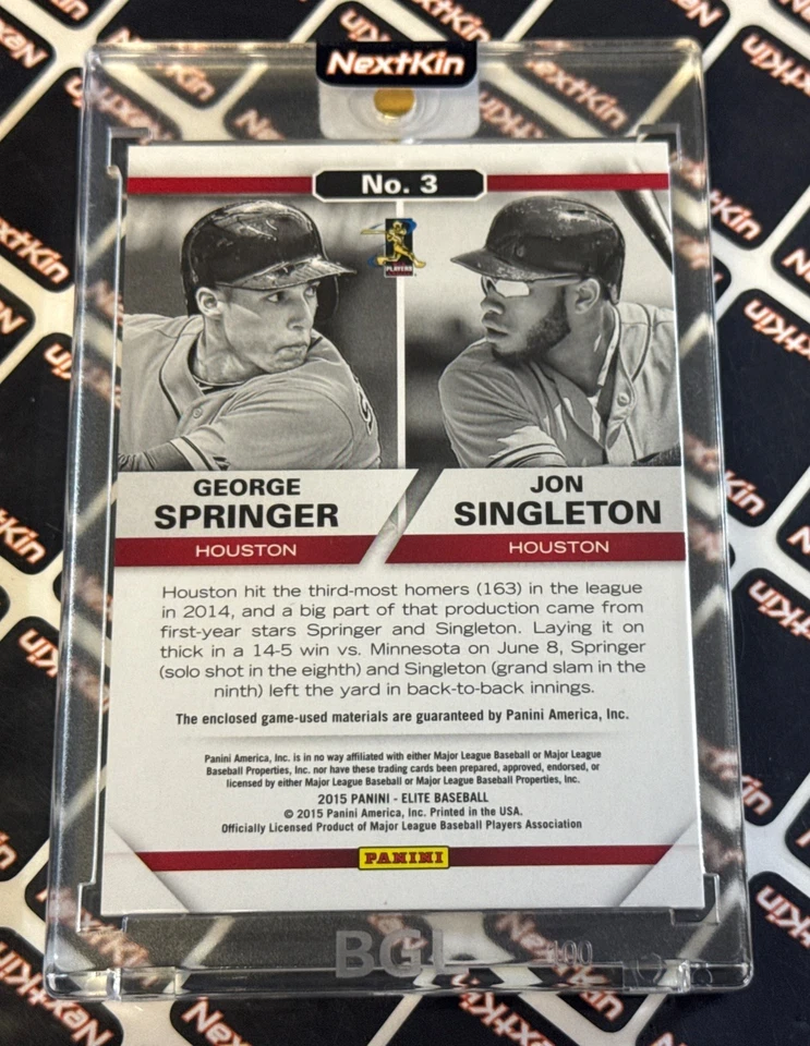 2015 Panini Elite BACK 2 BACK Dual Jersey /10 #3 George Springer & Jon Singleton - Image 3 of 3