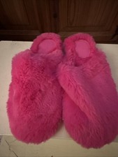 NEW Women  s  Stars Above  Faux Fur Slide Slippers Backless Hot Pink Size M 7/8