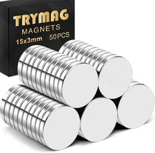 TRYMAG 50Pcs Super Strong Neodymium Magnets, 15x3mm Small Round Fridge Rare Eart