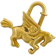 Hermes Bag Charm Pegasus Cadena Pendant Top GP Gold Ladies Used