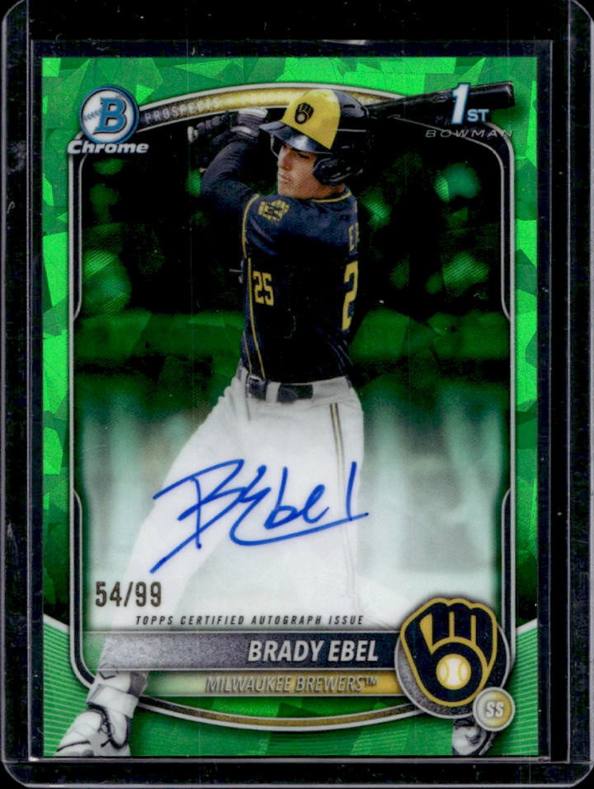 2025 Bowman Draft Sapphire Brady Ebel Chrome Auto Green Refractor 1st #/99